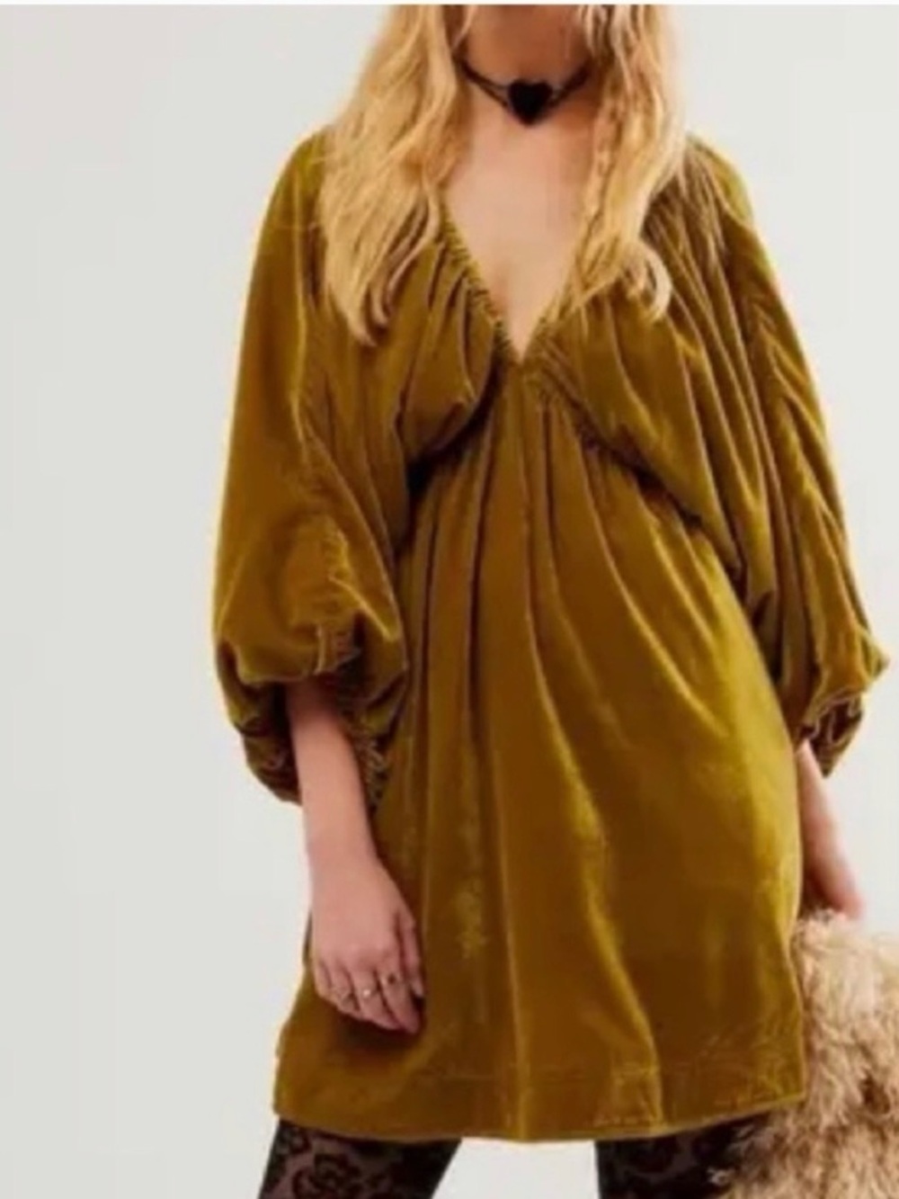 Free People Portia Velvet Mini Dress in Olive Bitter Size XS